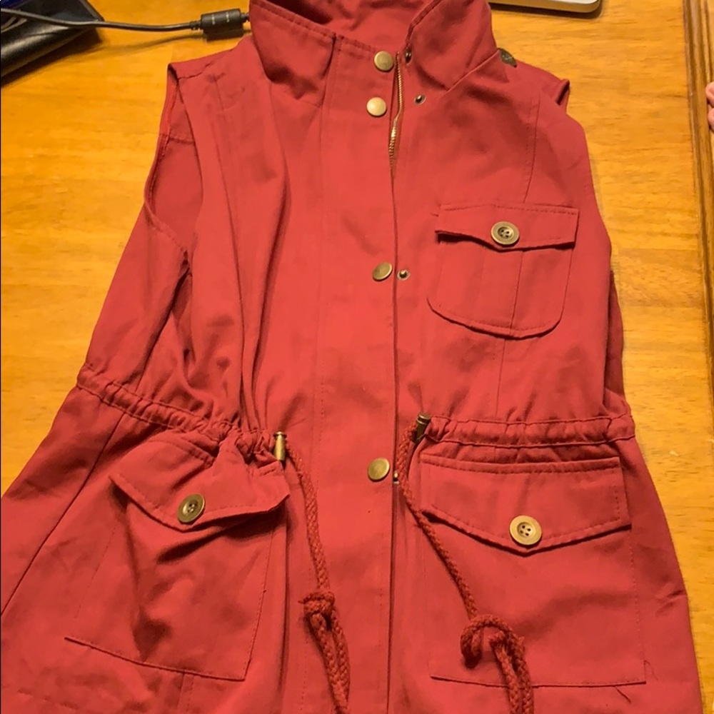 Red Utility Zip up vest.